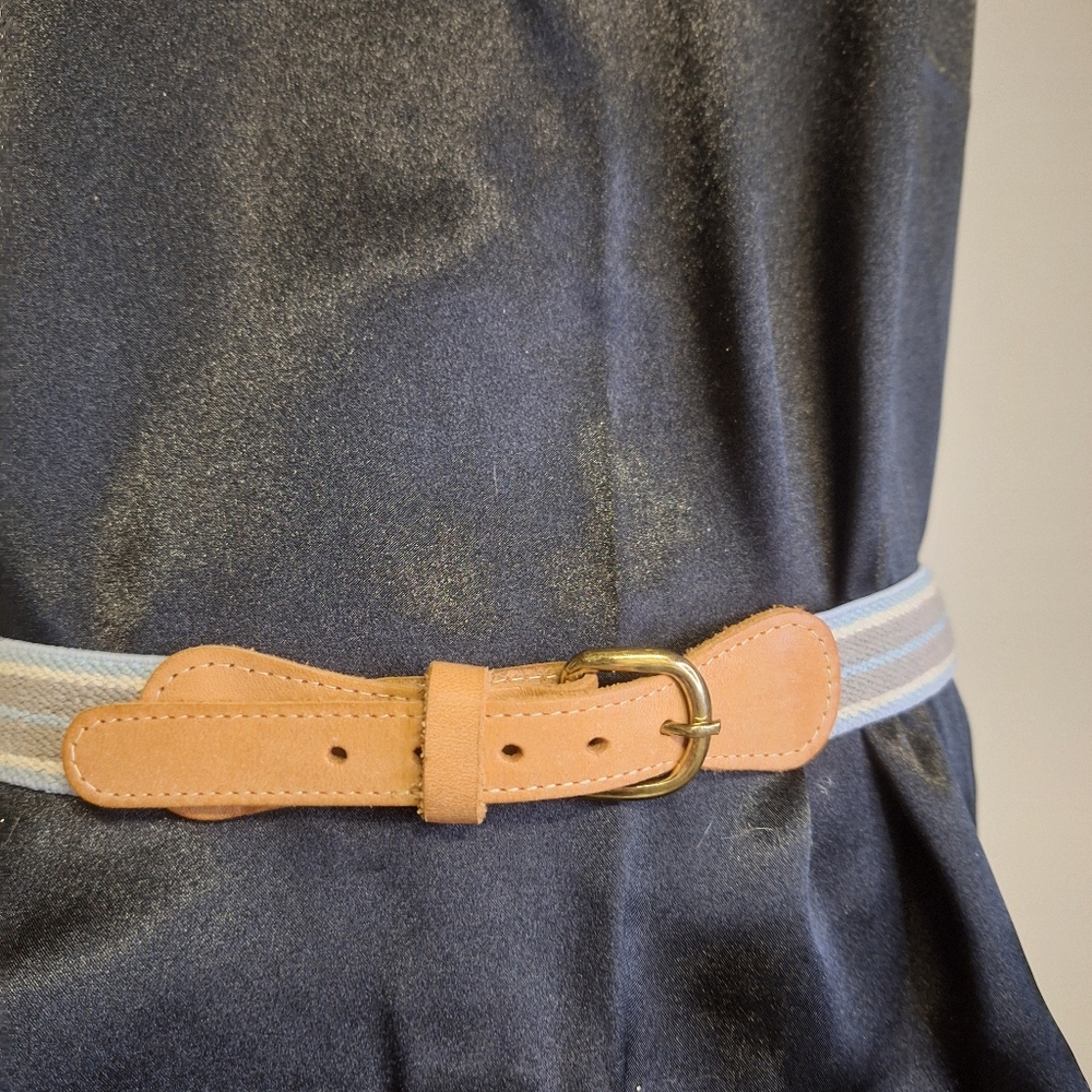 Blue & Toupe,White Stretch Belt WFaux leather Buckle Size Small Med 32" to 36"
